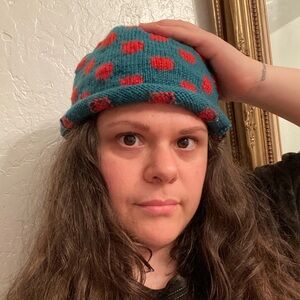 Green and Orange Polka Dot Knit Hat